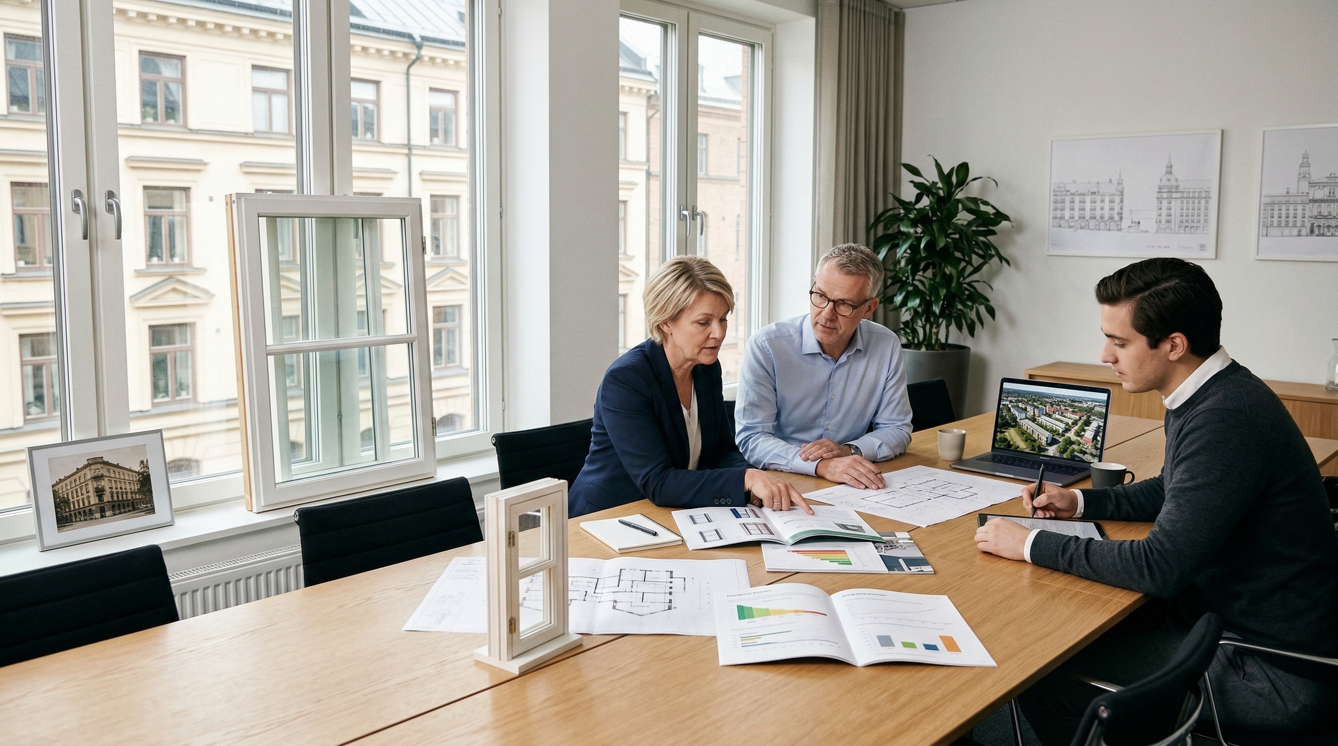 Färgprover och materialval för fönster i BRF-projekt